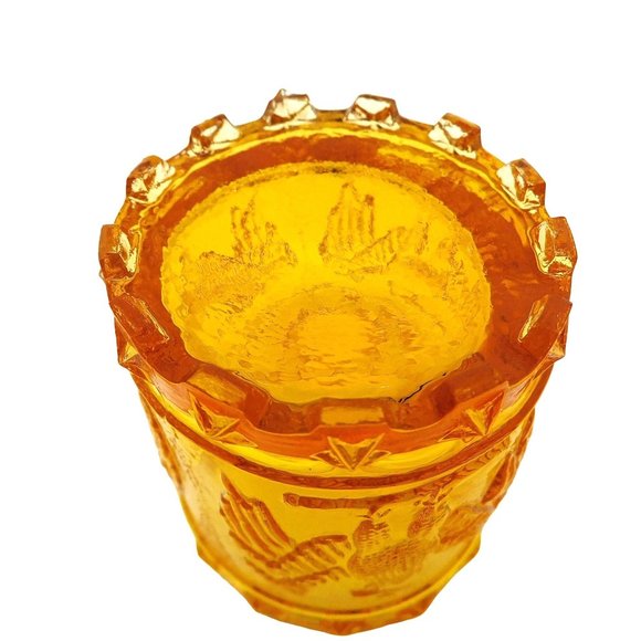 Vintage Amber Glass Kanawha Glass Eagle & Stars Toothpick Holder GLOWS IN UV - Picture 4 of 4